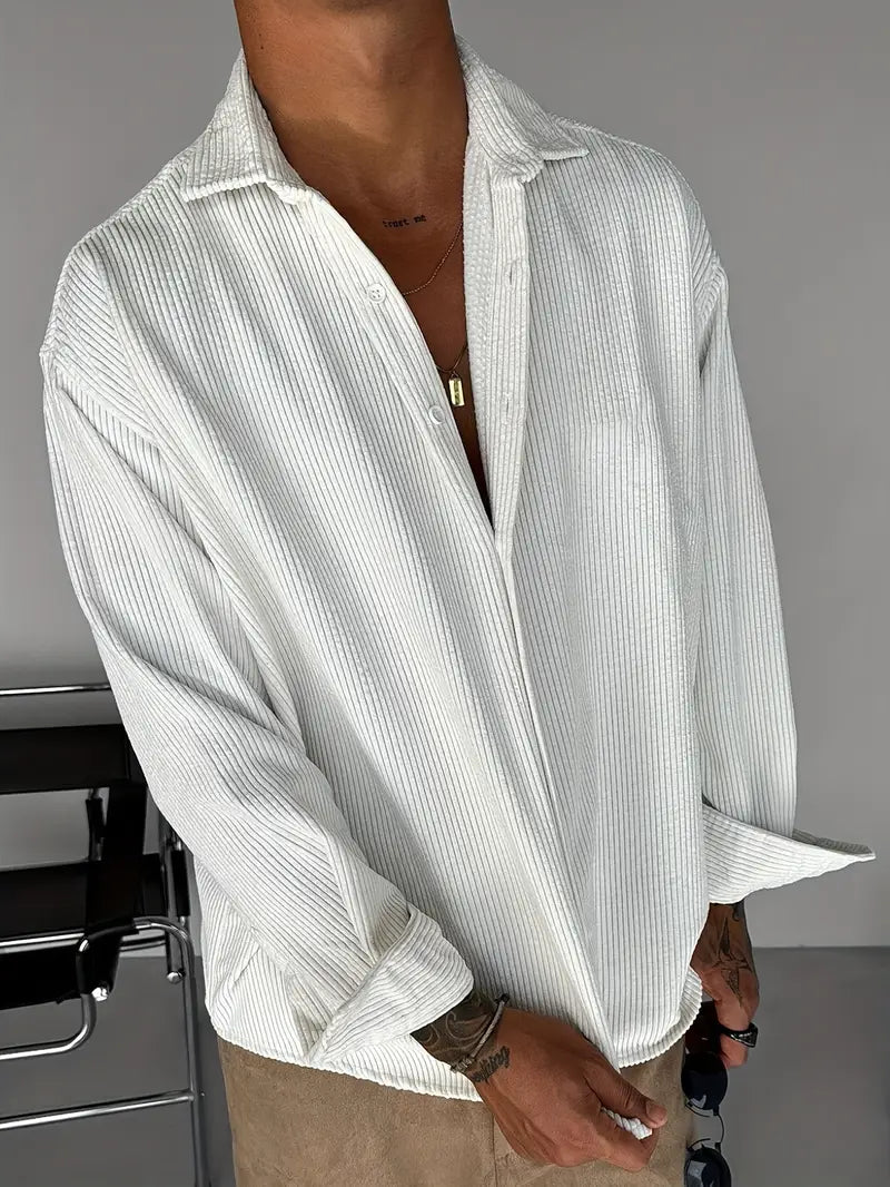 Casual White Long-Sleeve Button-Up Shirt