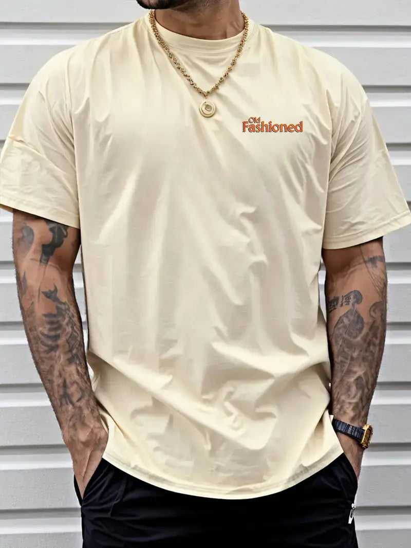 Classic Printed T-Shirt for Men, Casual Crew Neck