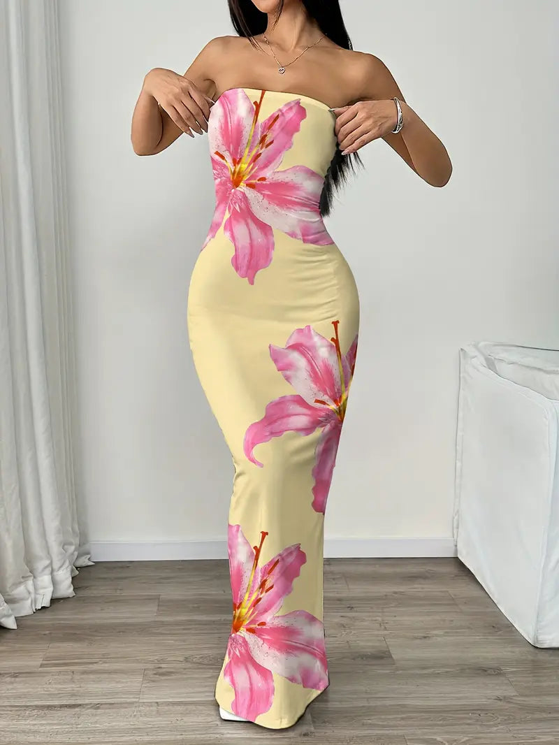 Women's Floral Print Bodycon Maxi Dress