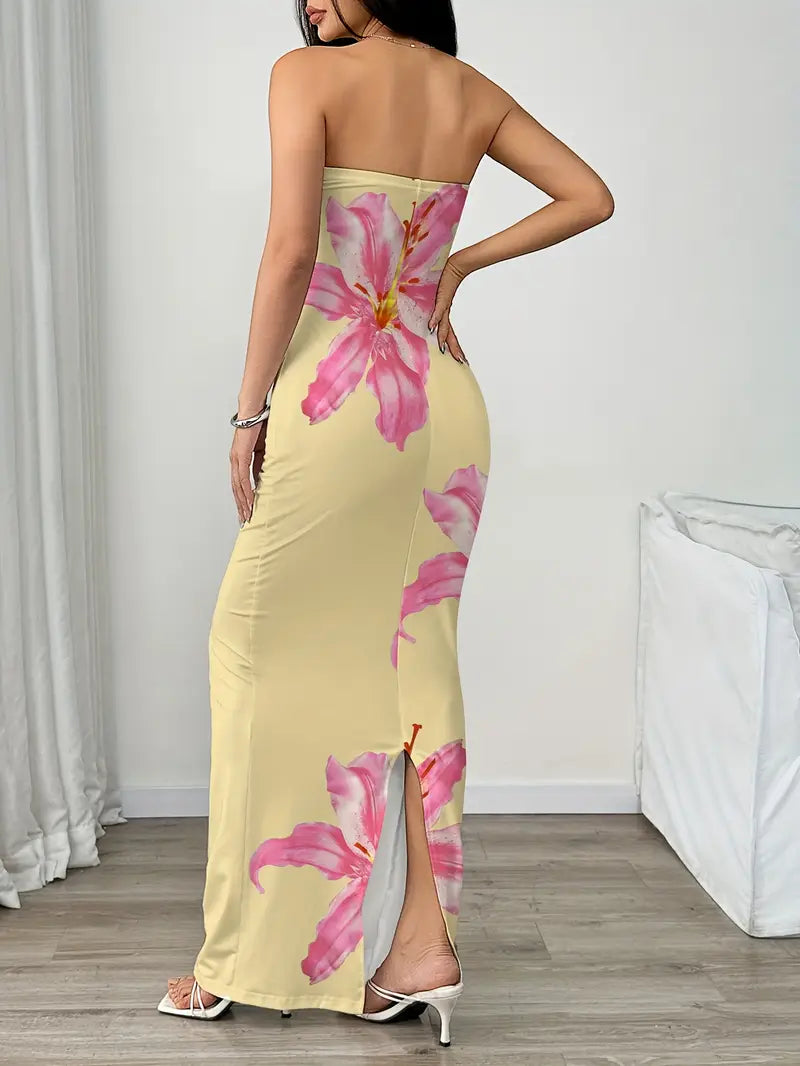 Women's Floral Print Bodycon Maxi Dress