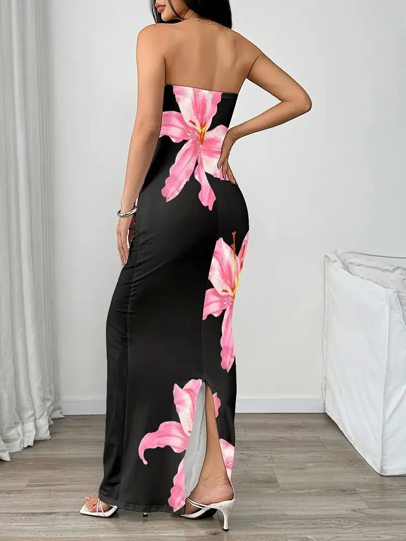 Women's Floral Print Bodycon Maxi Dress
